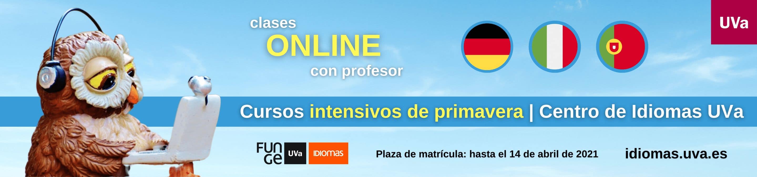 Banner cursos Idiomas UVa intensivos abril junio 2020 italiano portugues aleman