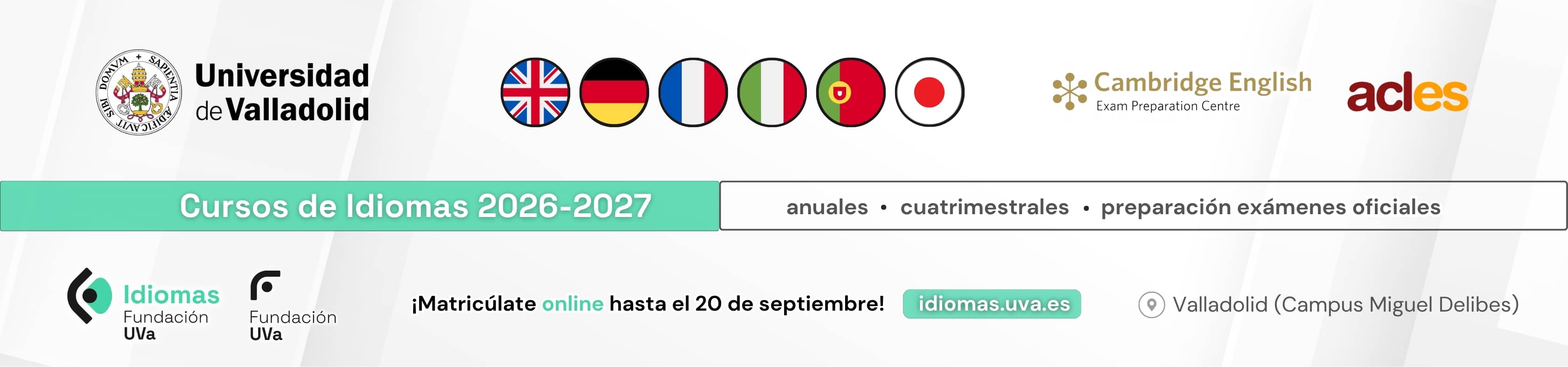 Cursos de Idiomas Universidad de Valladolid 2026 2027- matrícula hasta el 20 de septiembre de 2026